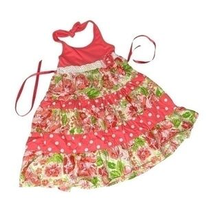 Pinky Girls Halter Dress Size 5 Lace Waist Detail Floral and Polka Dot Print